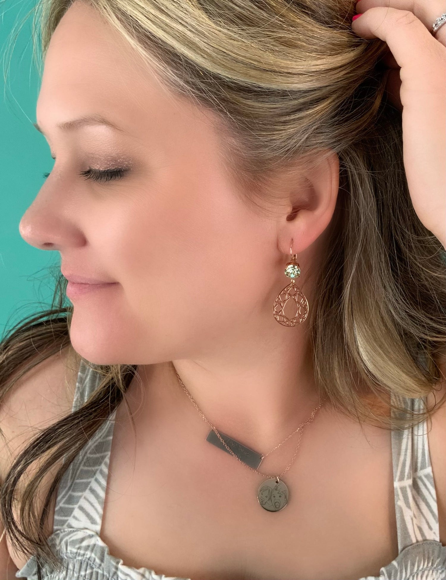 Geometric Pear Charm Earrings in Chrysolite