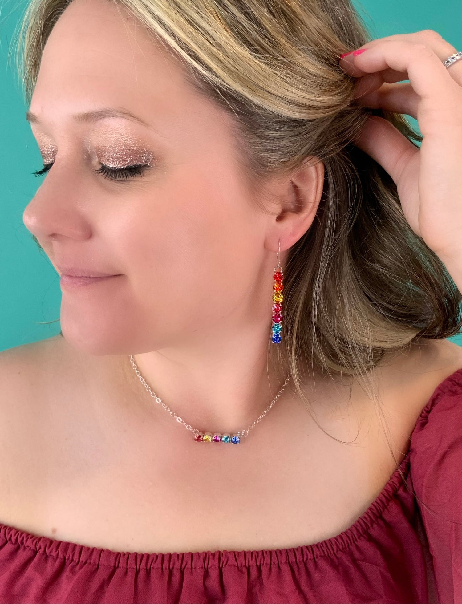 Small Drop Bar Earrings in Fiesta Hues