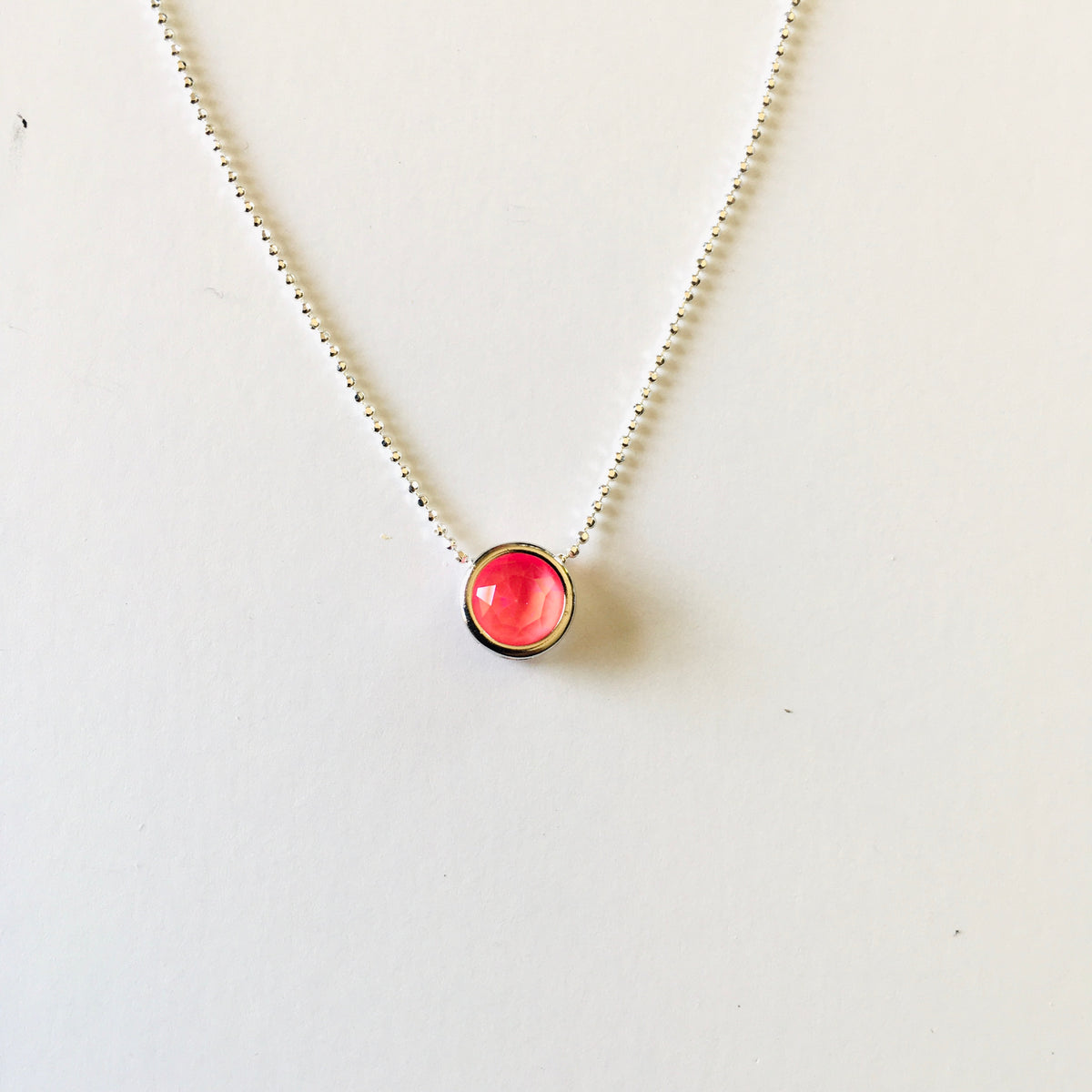 Simple Pendant Slide Necklace featuring Ultra Pink Coral AB - KaraMarie