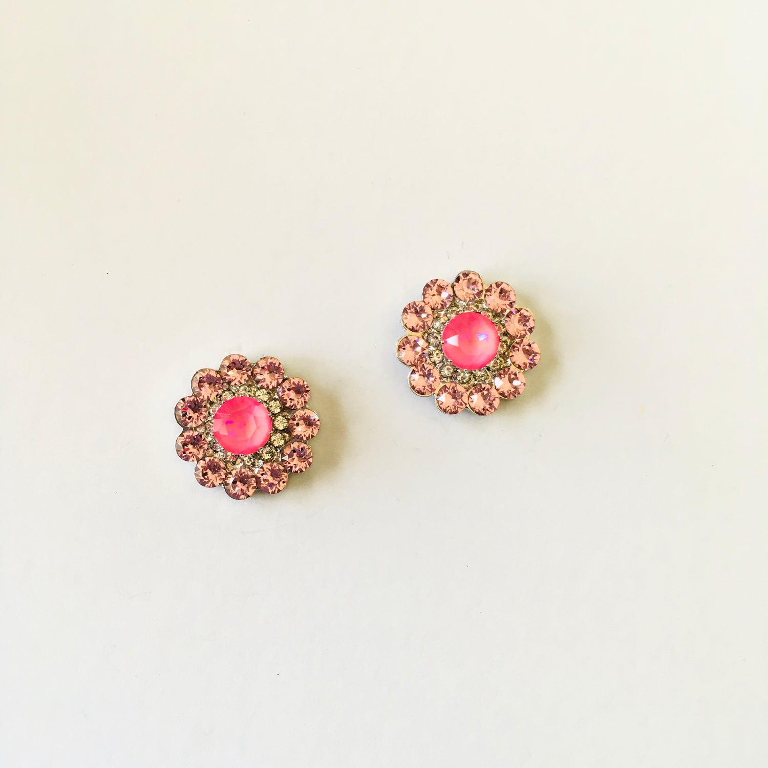 Sunburst Flower Post Earrings featuring Ultra Pink Coral AB - KaraMarie