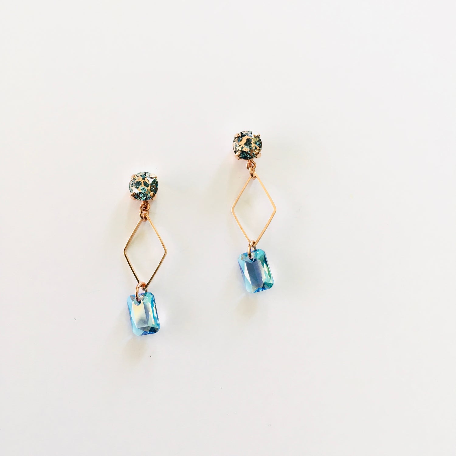 Diamond Drop Earrings featuring Aqua Rose Patina