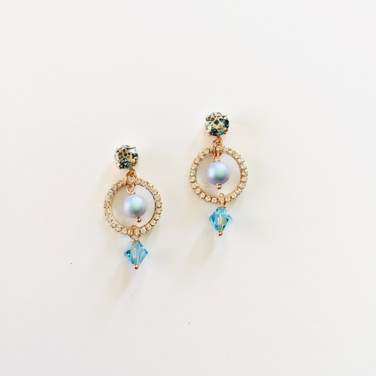 Elegant Rhinestone Earrings featuring Aqua Rose Patina