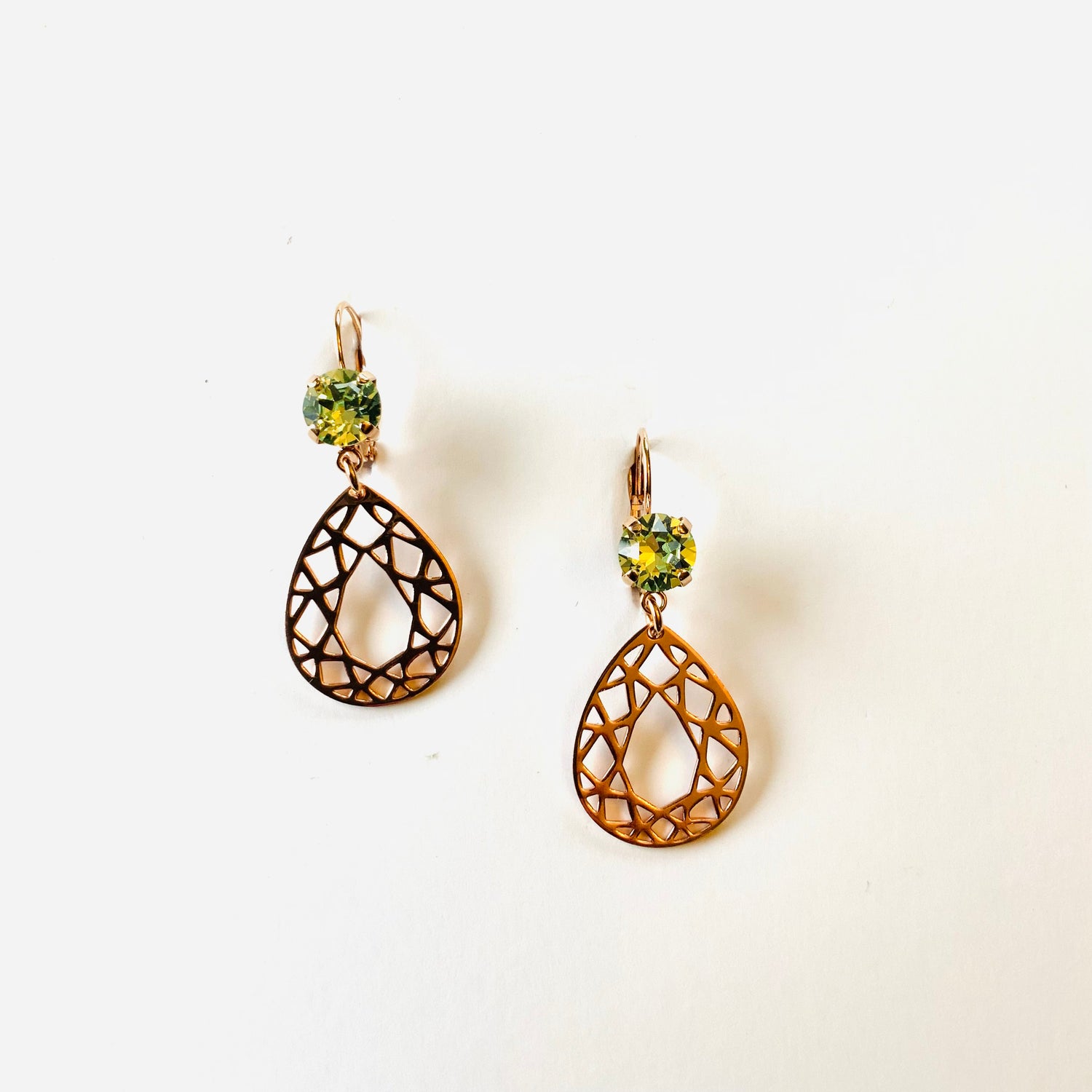 Geometric Pear Charm Earrings in Chrysolite