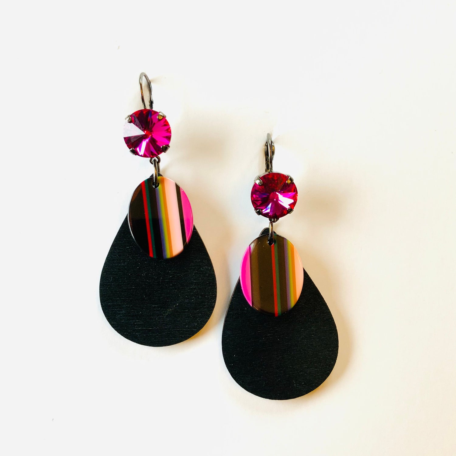 Pink Stripe Wood Earrings