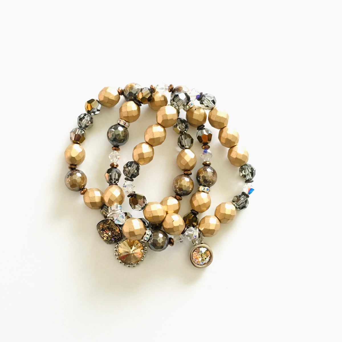 Triple Strand Stretch Bracelet Set featuring LCT White Patina - KaraMarie