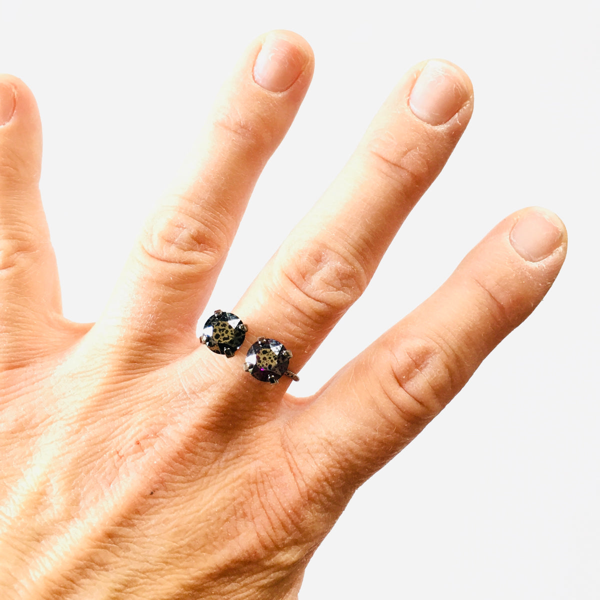 Double Simple Round Ring featuring Amethyst + Jet Patina - KaraMarie