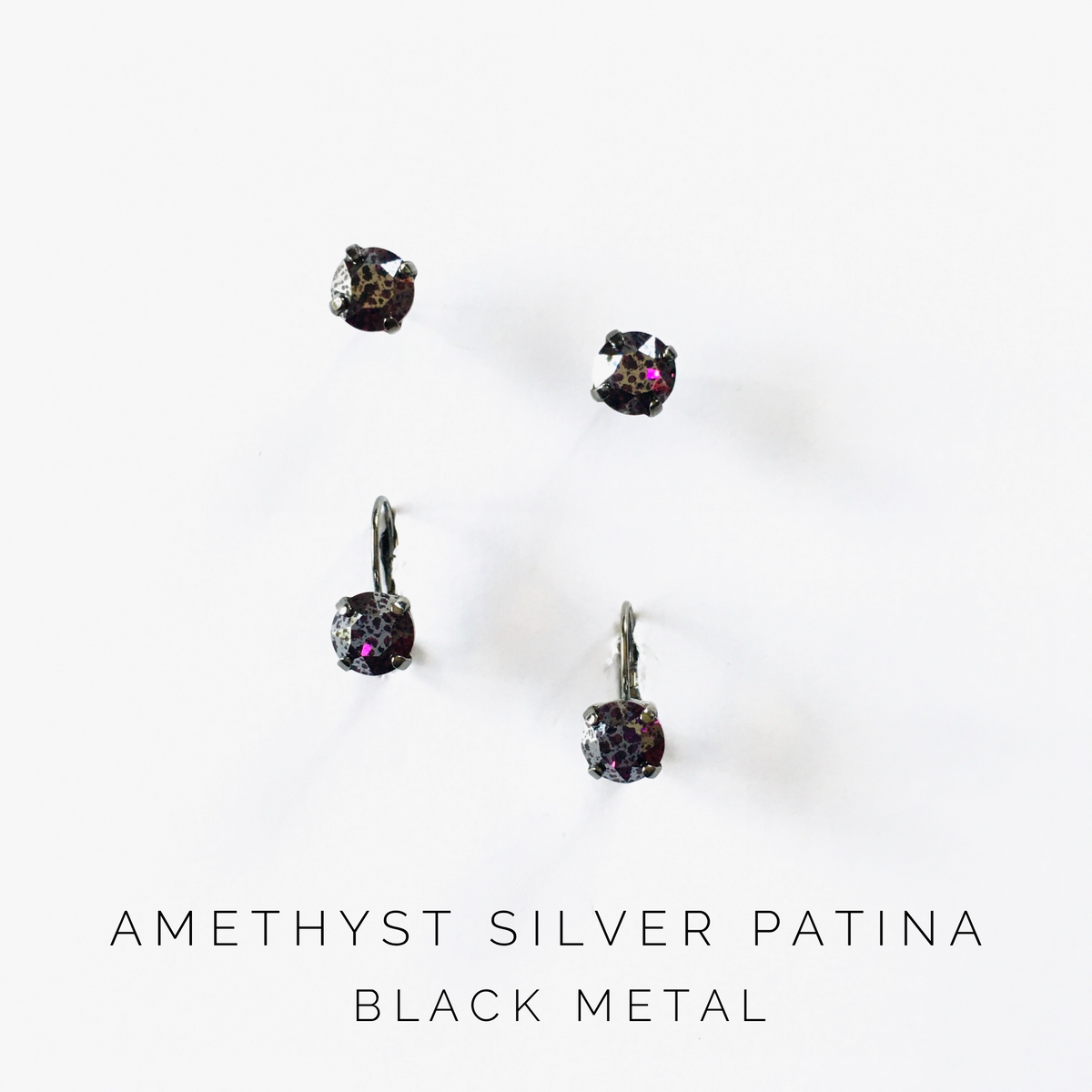 8mm Drop OR Post Earring in Amethyst Silver Patina - KaraMarie