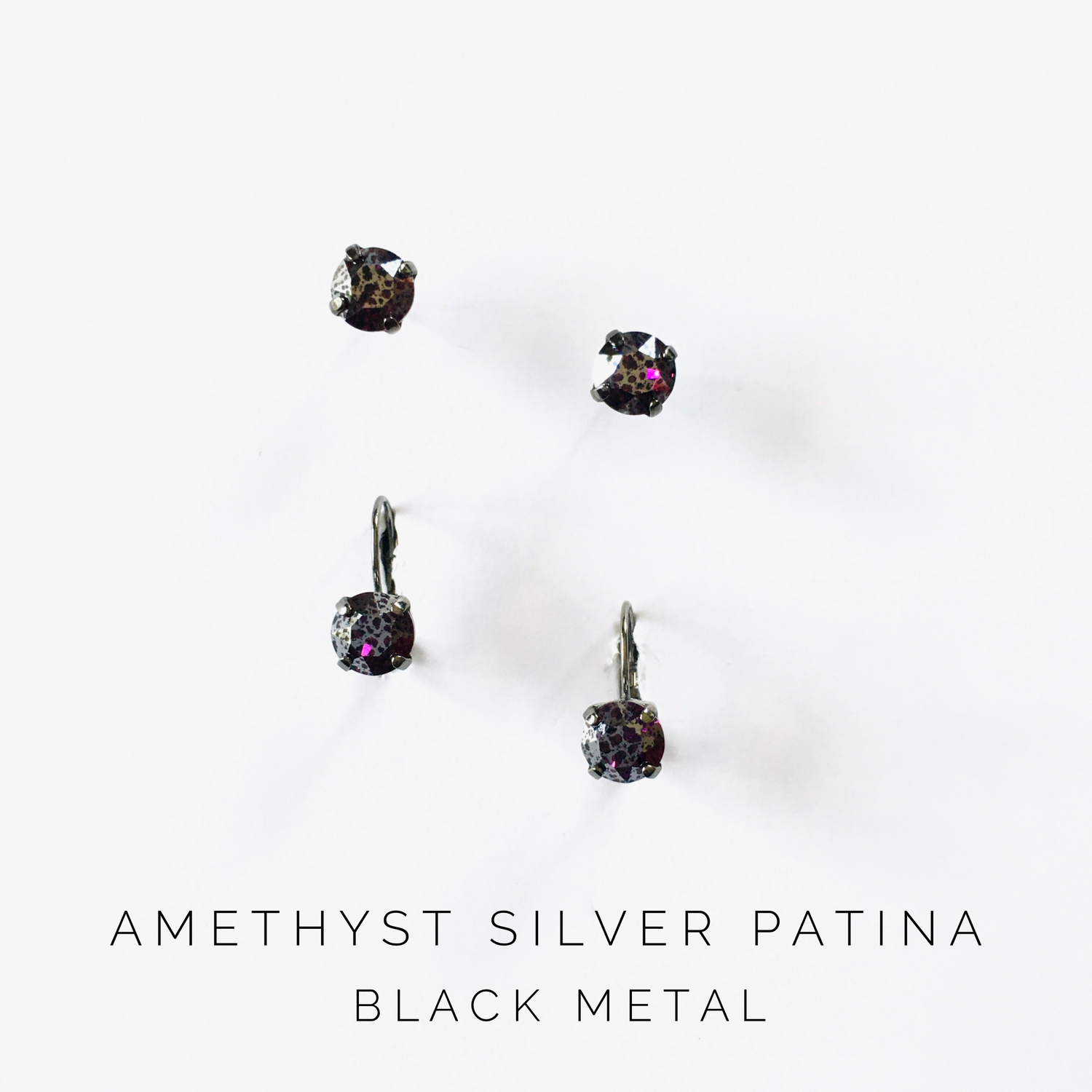 8mm Drop OR Post Earring in Amethyst Silver Patina - KaraMarie