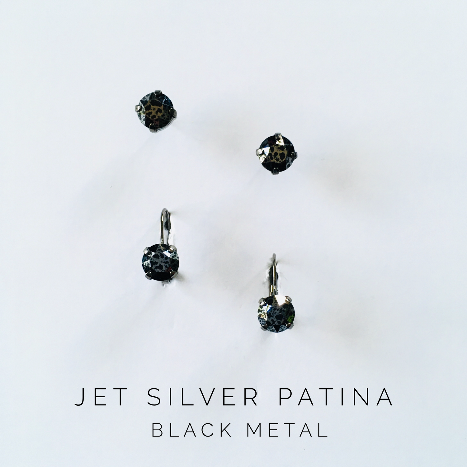 8mm Drop OR Post Earring in Jet Silver Patina - KaraMarie