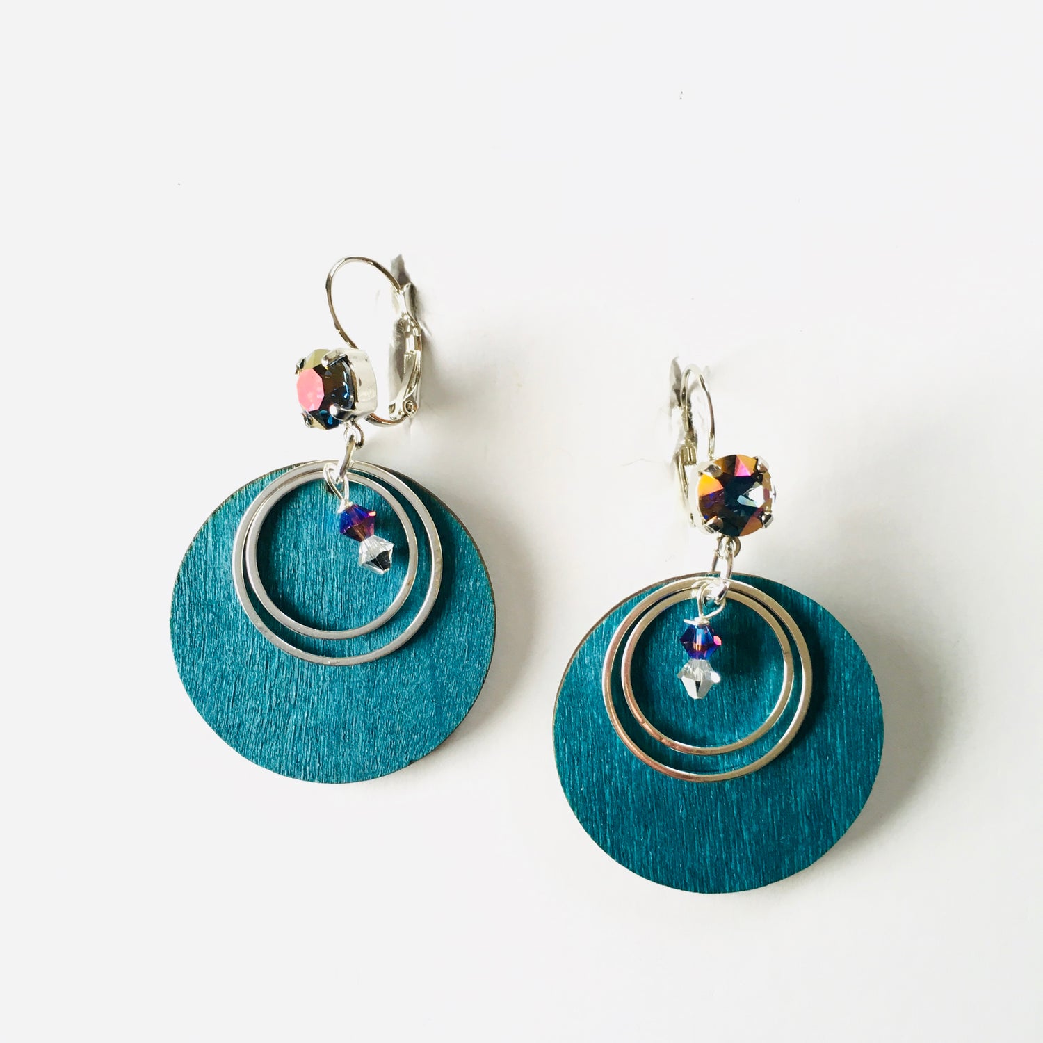 Turquoise Wood Earrings featuring Sapphire Brandy