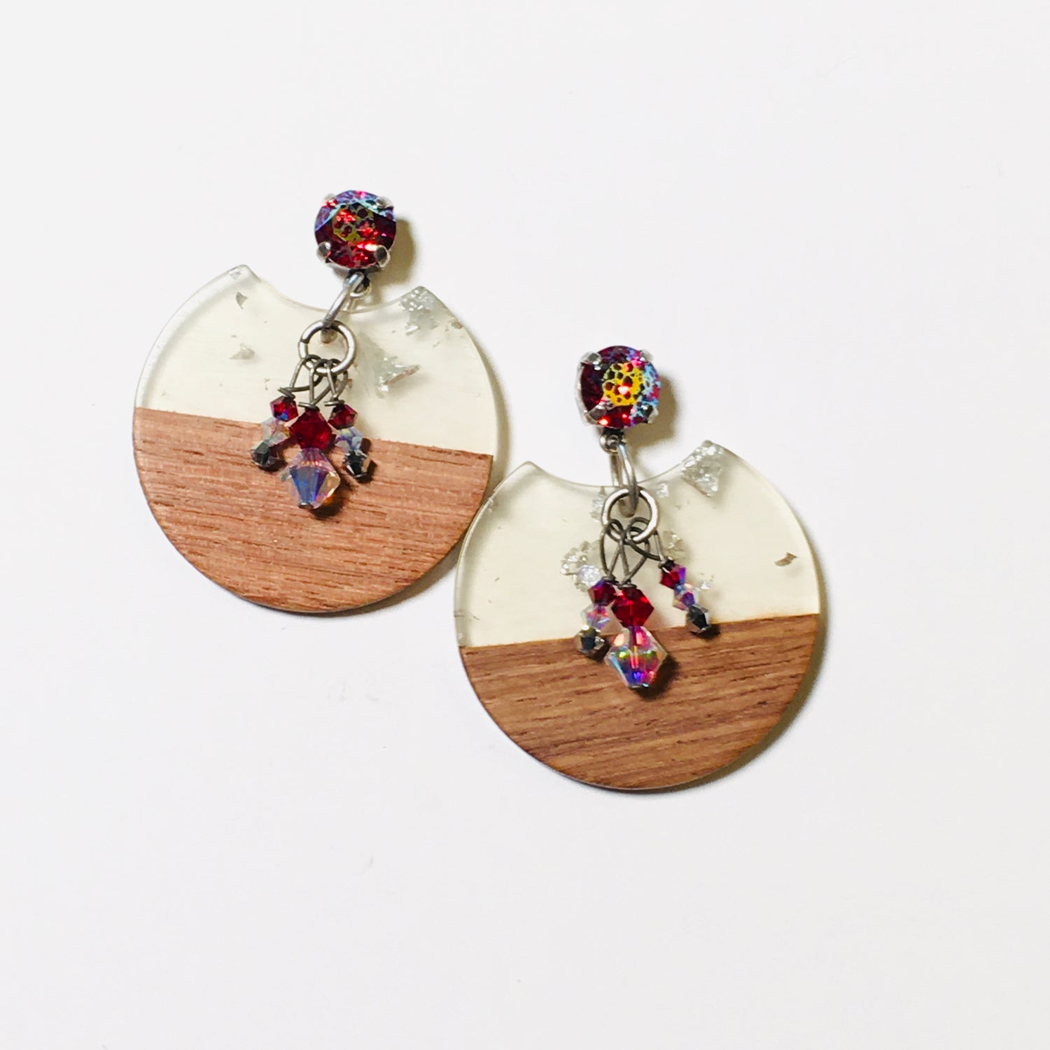 Confetti Wood Earrings featuring Scarlet AB Patina
