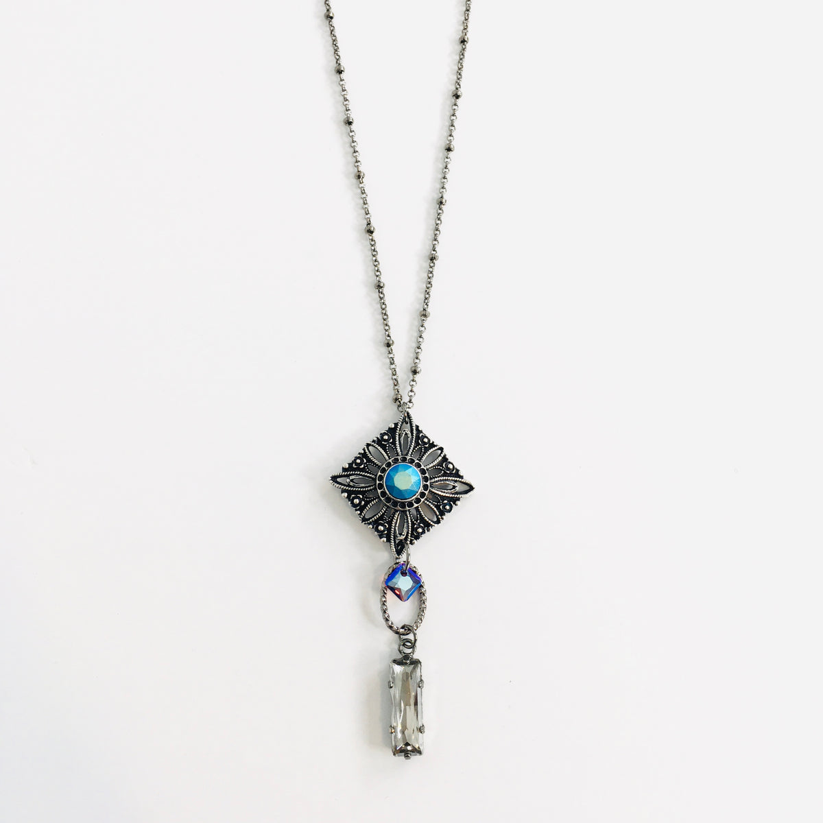 Ornate Long Necklace featuring Jet Pastel - KaraMarie