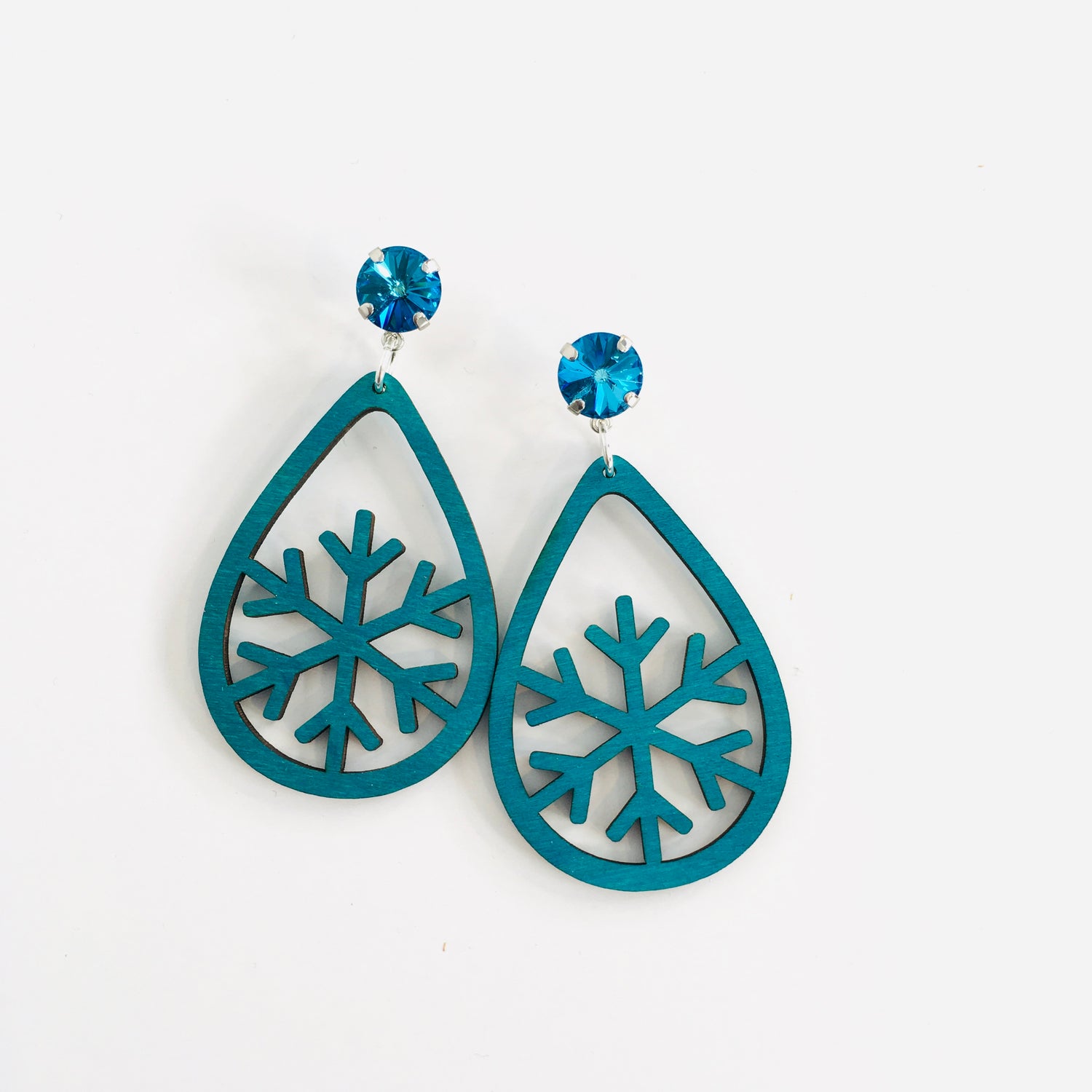 Bermuda Blue Snowflake Wood Earrings