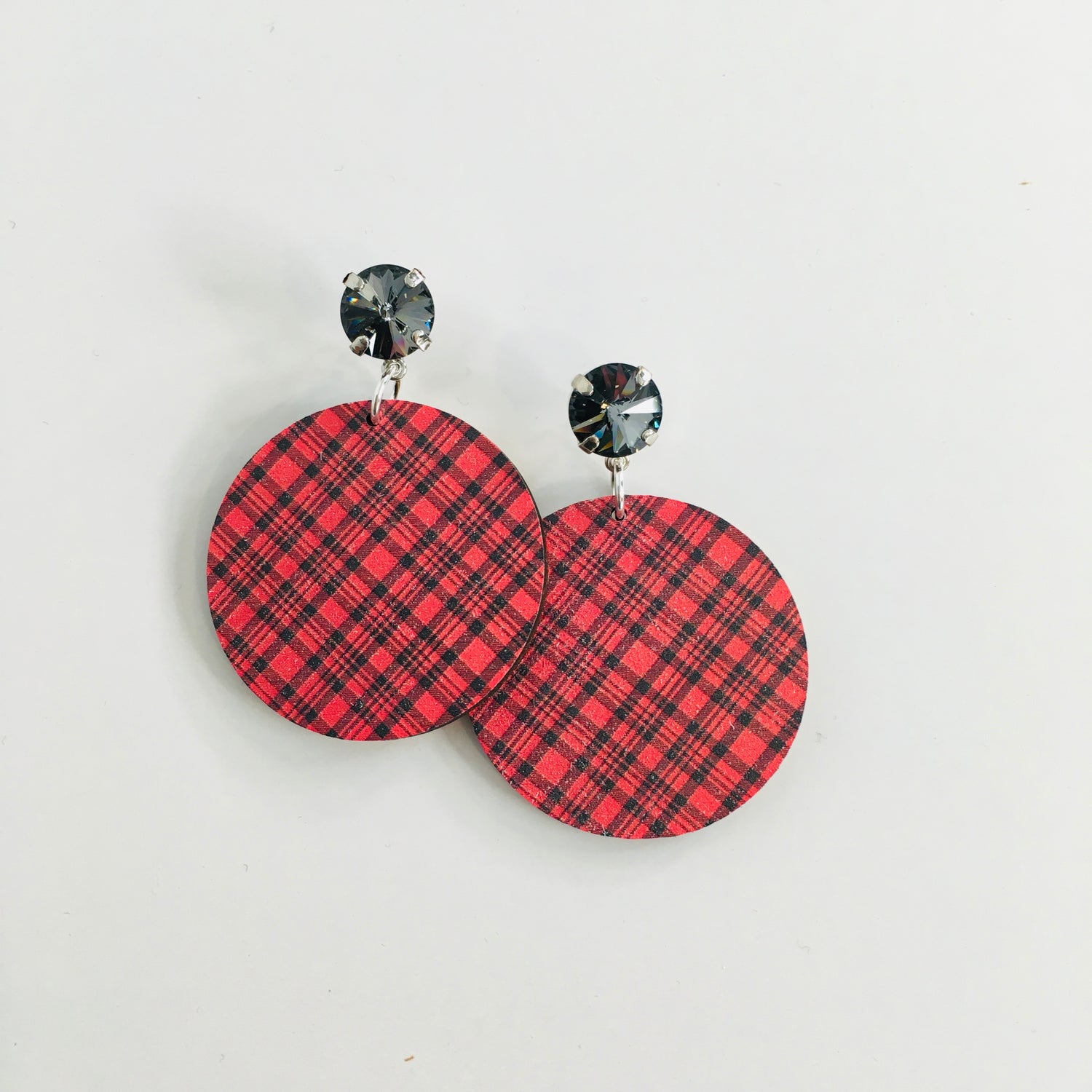 Red + Black Plaid Wood Earrings