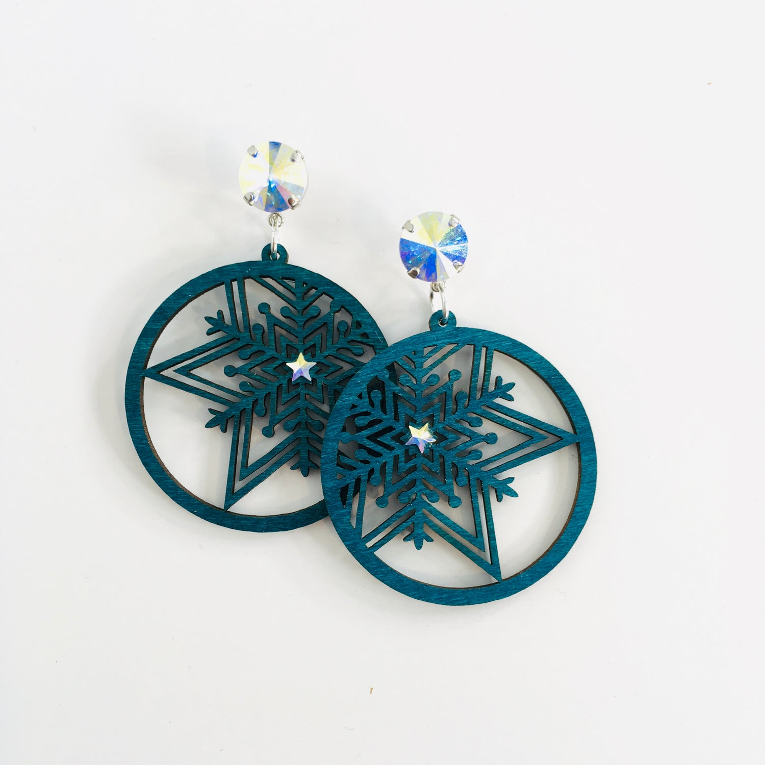 Snowflake Star Wood Earrings - KaraMarie