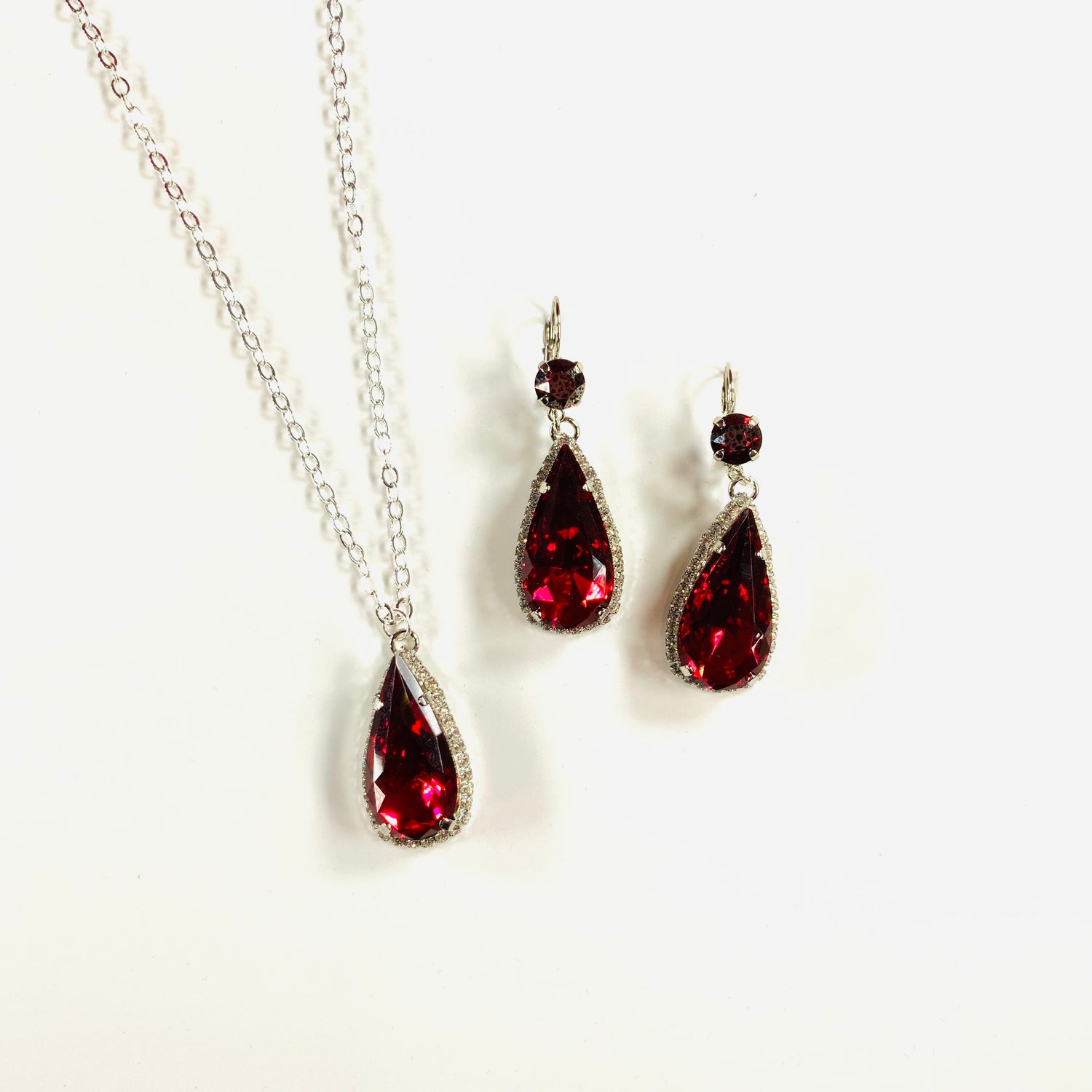 Long Teardrop Princess Necklace or Earring in Scarlet