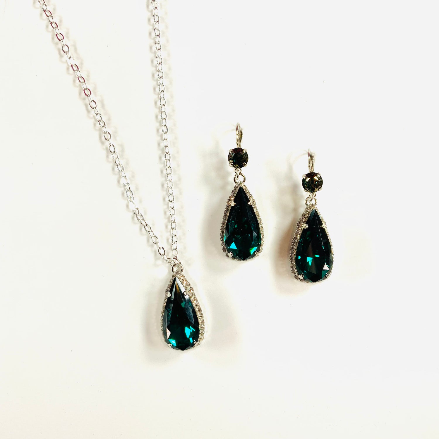Long Teardrop Princess Necklace or Earring in Emerald - KaraMarie