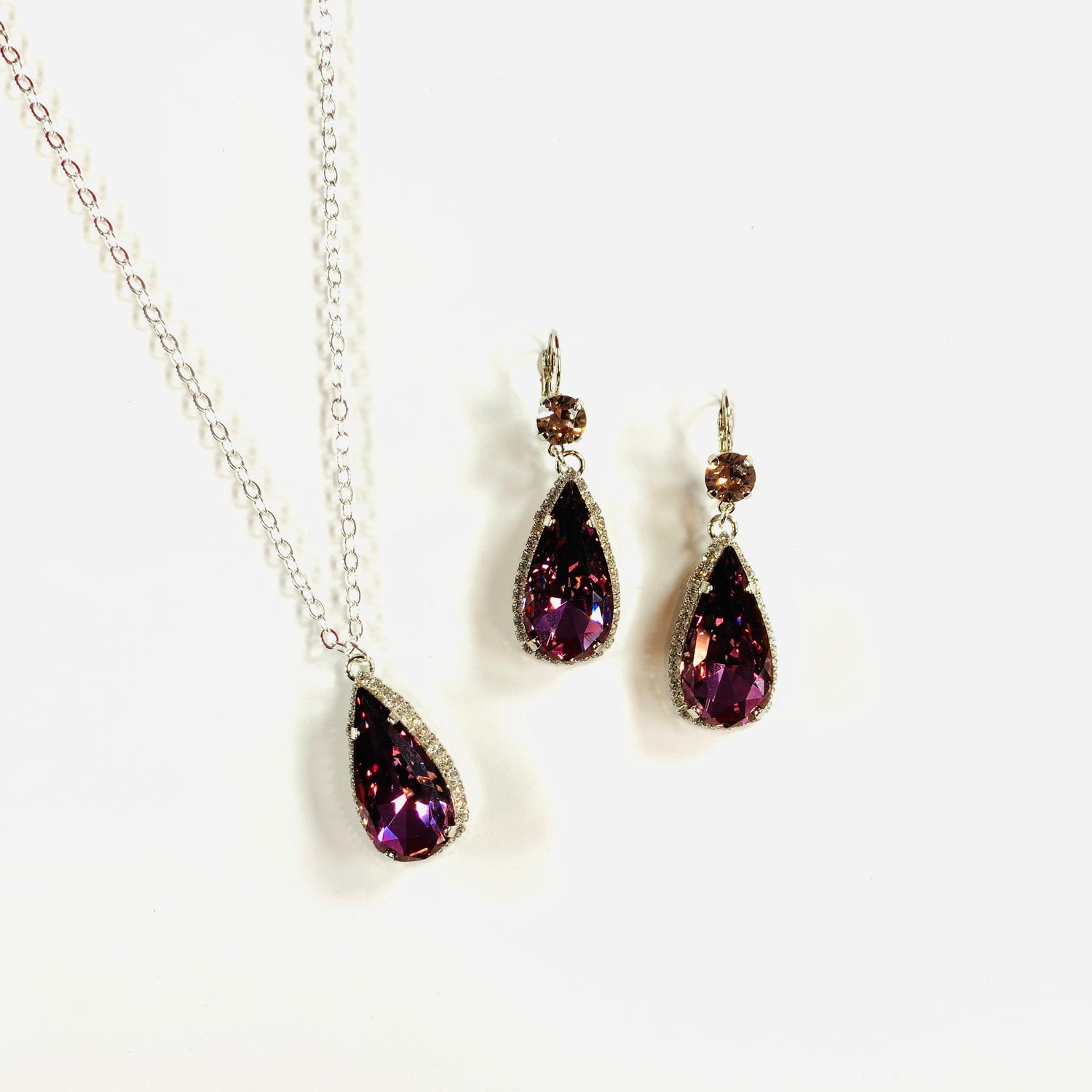Long Teardrop Princess Necklace or Earring in Antique Pink
