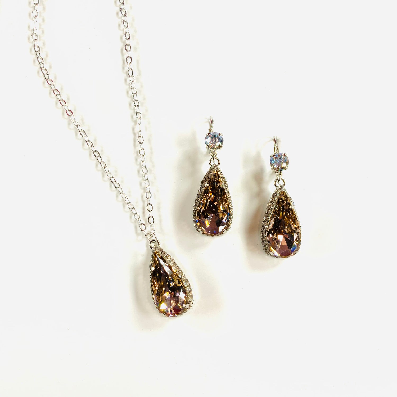 Long Teardrop Princess Necklace or Earring in Vintage Rose