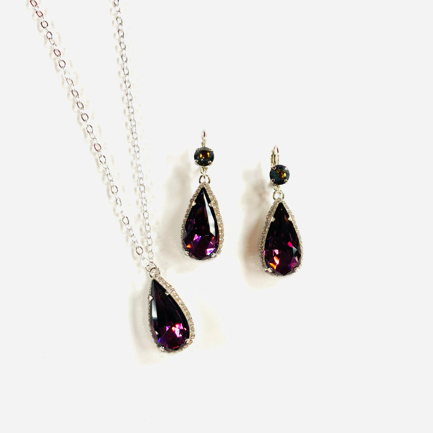 Long Teardrop Princess Necklace or Earring in Amethyst - KaraMarie