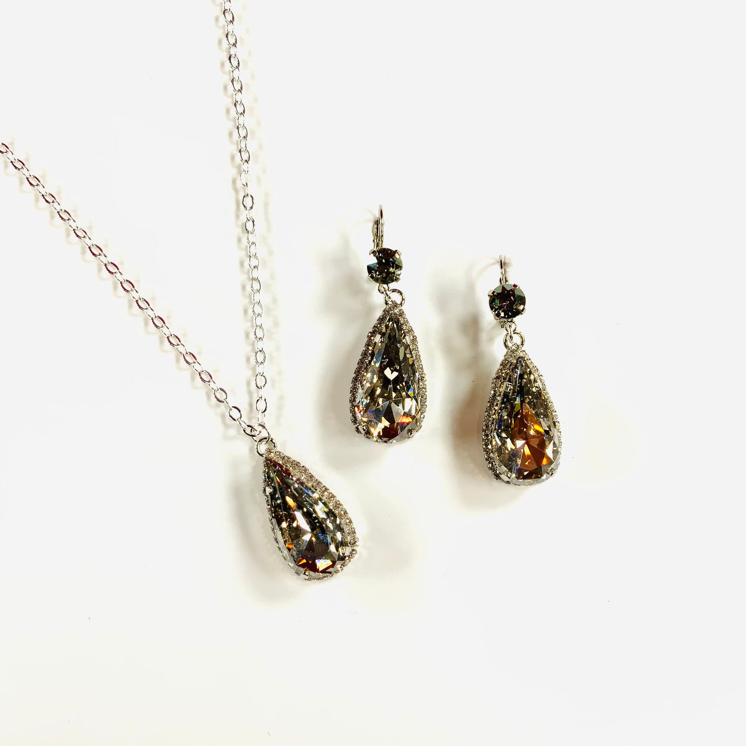 Long Teardrop Princess Necklace or Earring in Silver Shade