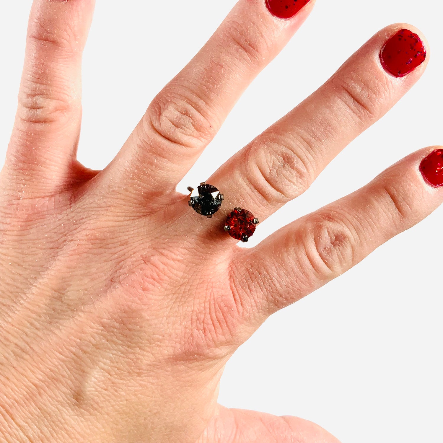 Double Simple Round Ring featuring Padparadscha and Black Patina