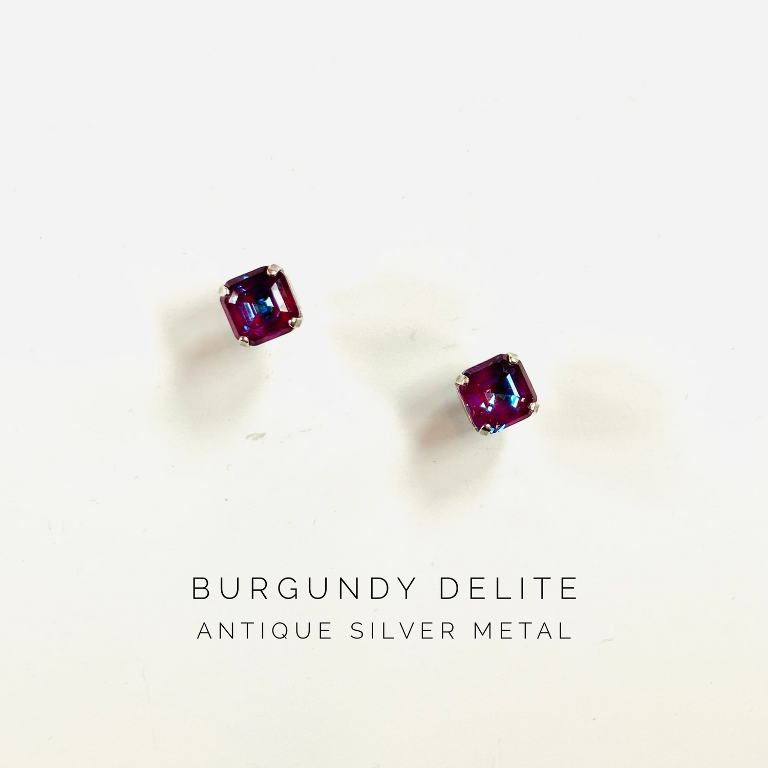 8mm Imperial Square Post Earrings in Burgundy DeLite - KaraMarie