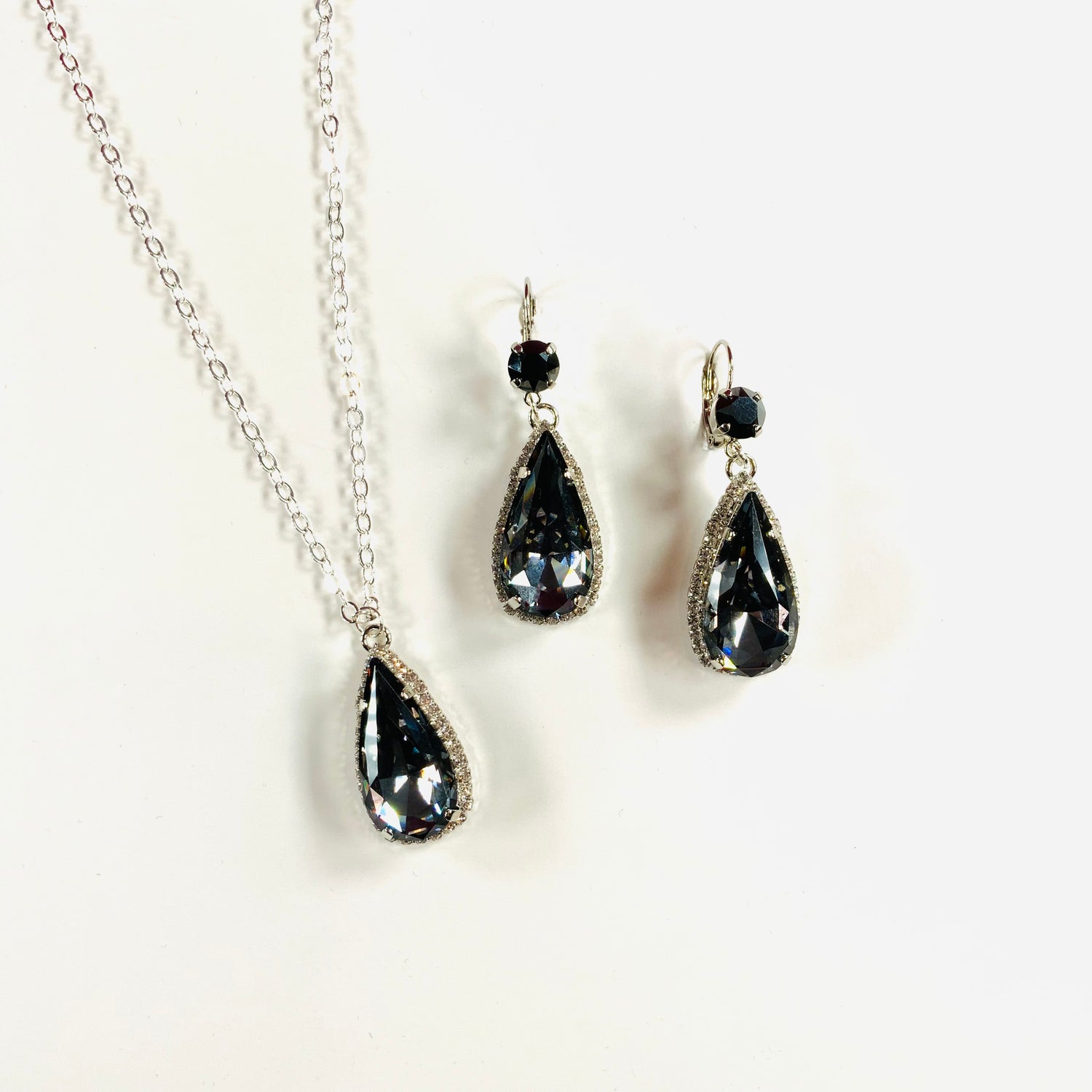 Long Teardrop Princess Necklace or Earring in Silver Night