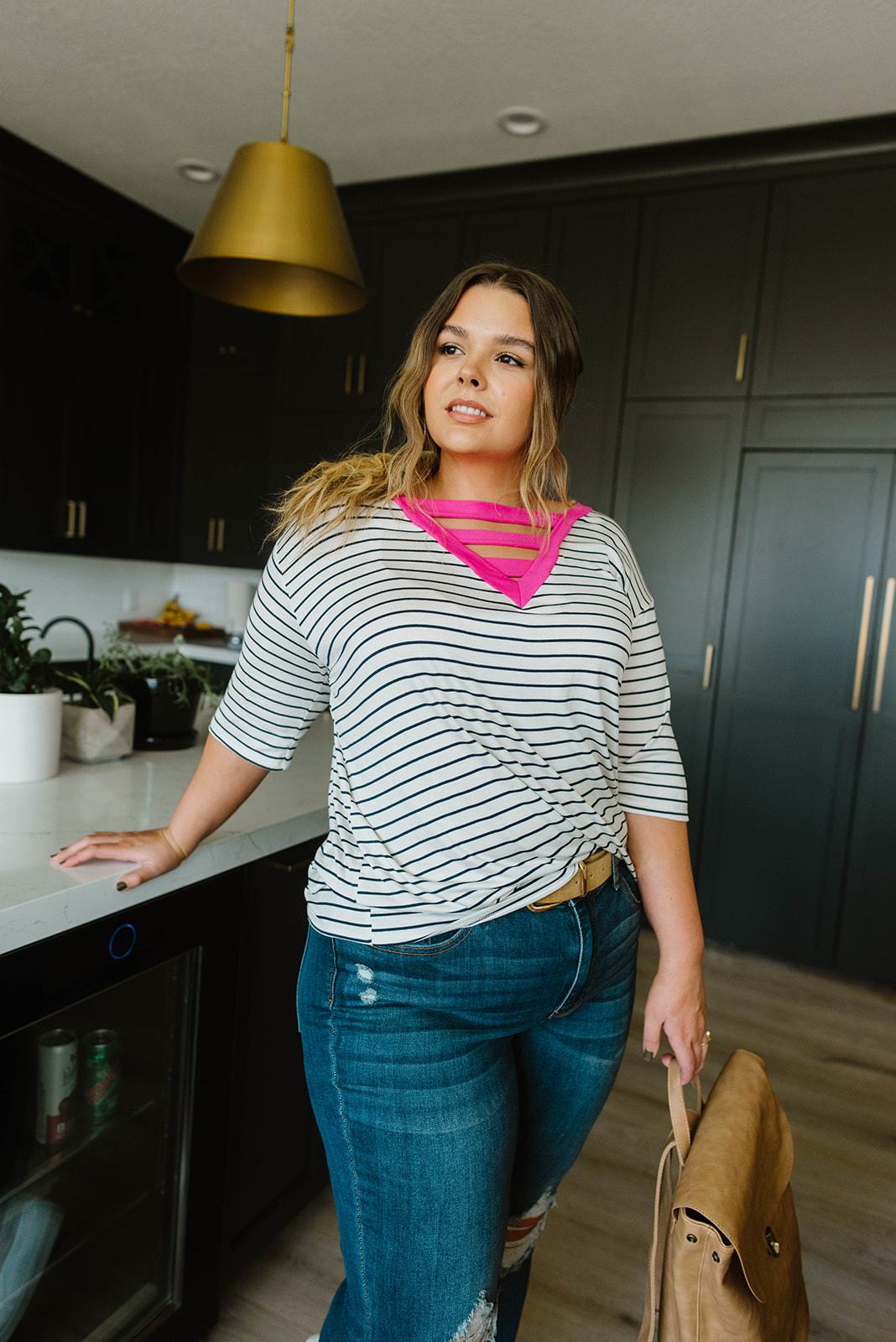 Pink Neon Striped V Top - KaraMarie Boutique