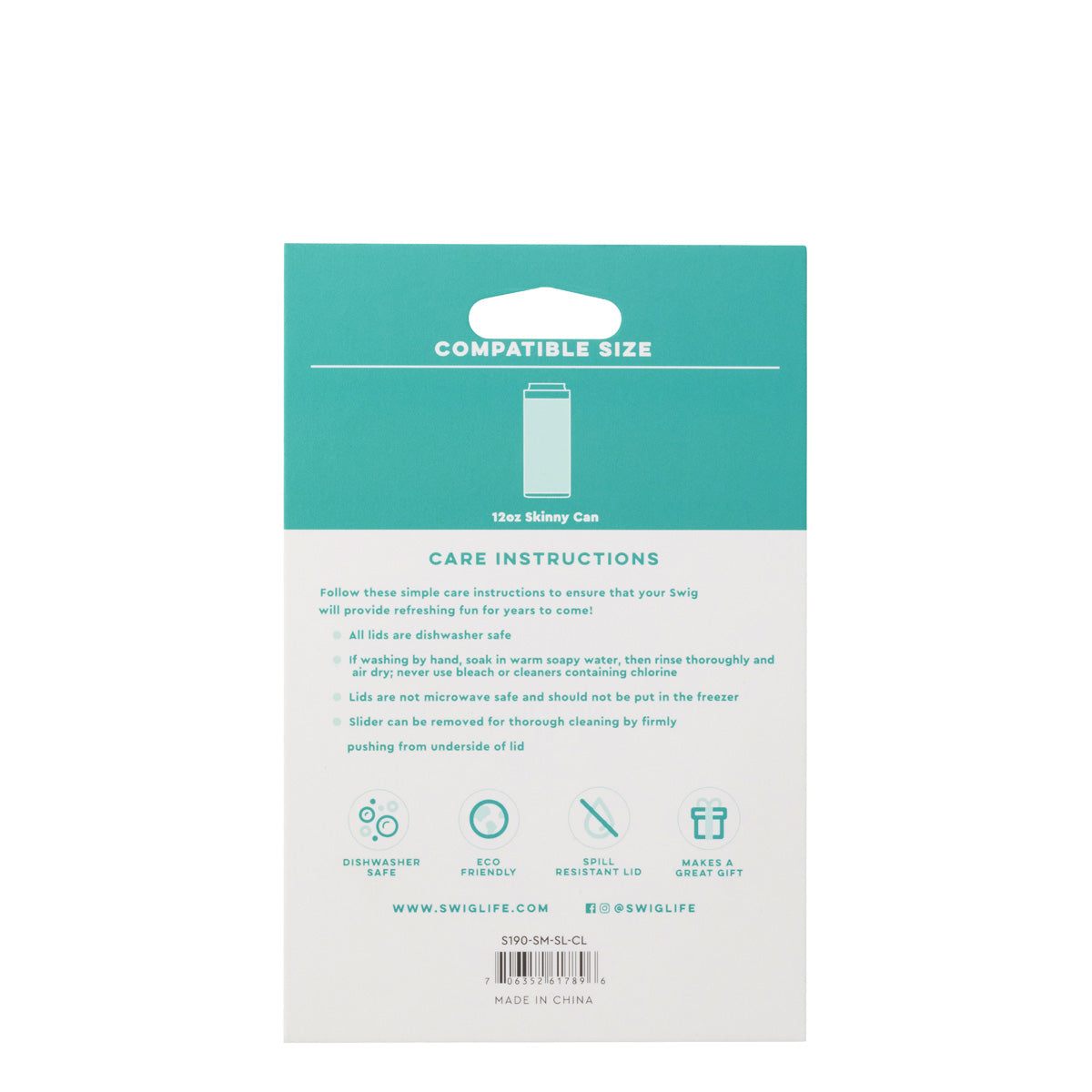 Slider Lid - Clear (Small - 12oz Skinny Can Cooler)