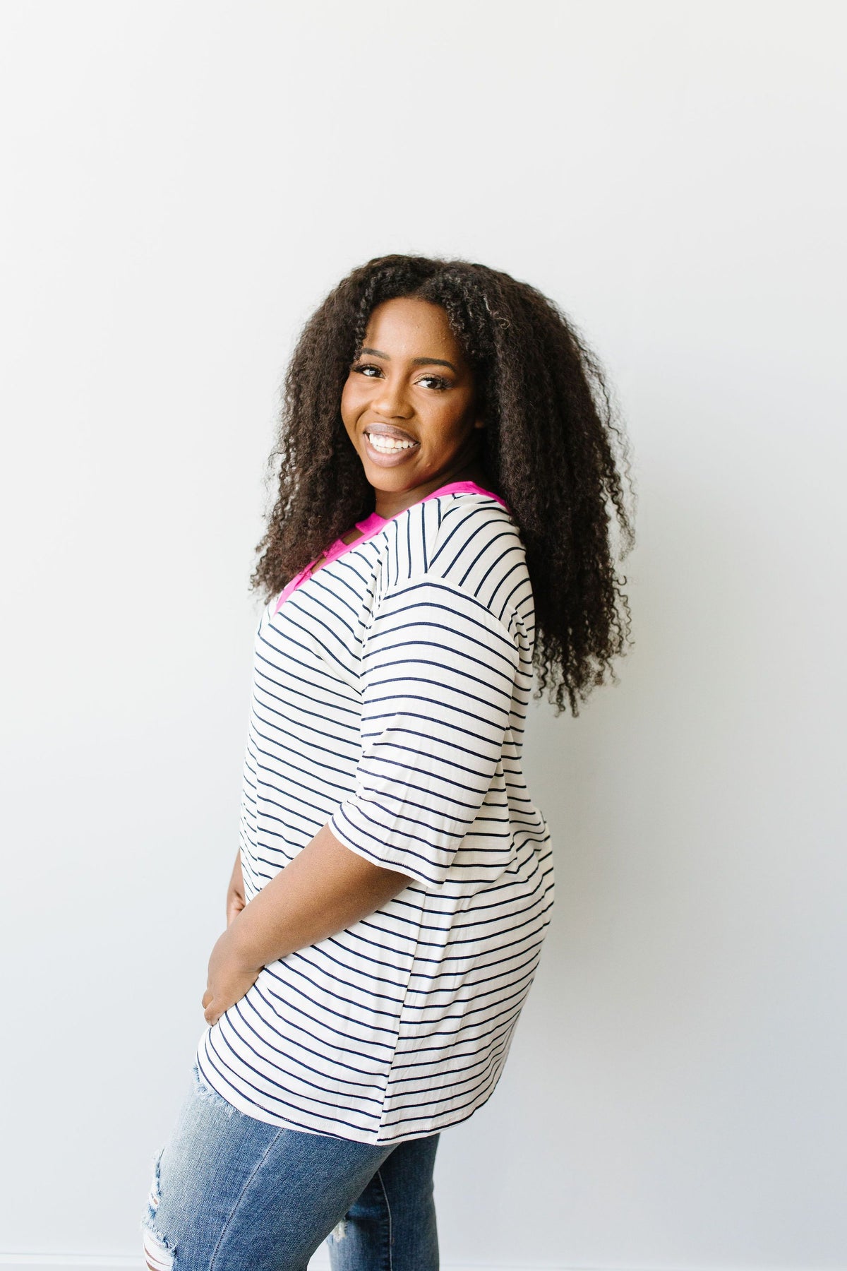 Pink Neon Striped V Top - KaraMarie Boutique