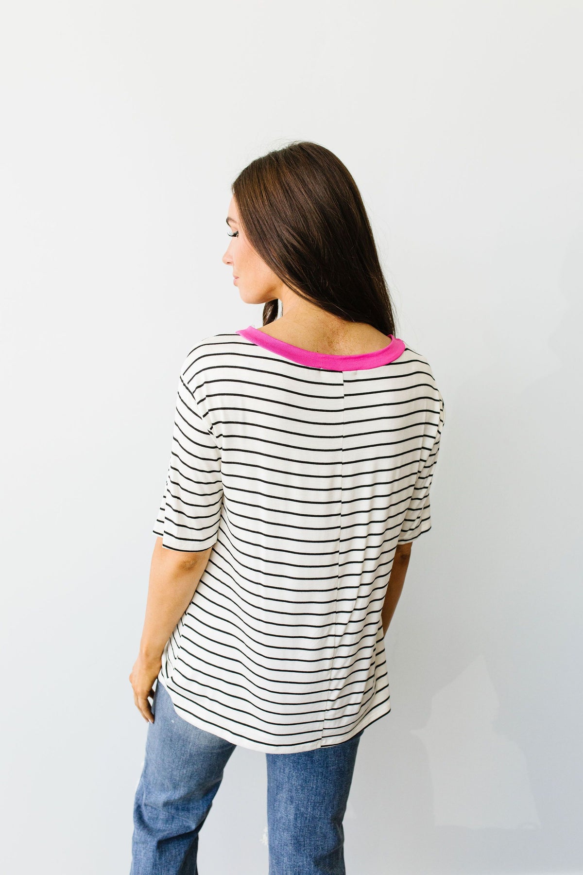 Pink Neon Striped V Top - KaraMarie Boutique